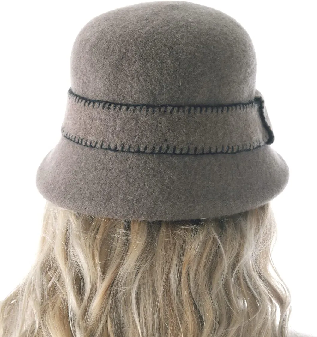Women Elegant Winter Wool Bucket Hat 1920s Vintage Cloche Bowler Hats