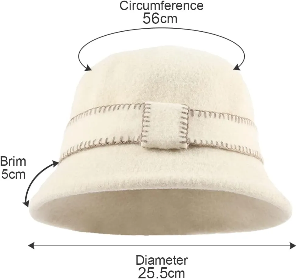 Women Elegant Winter Wool Bucket Hat 1920s Vintage Cloche Bowler Hats