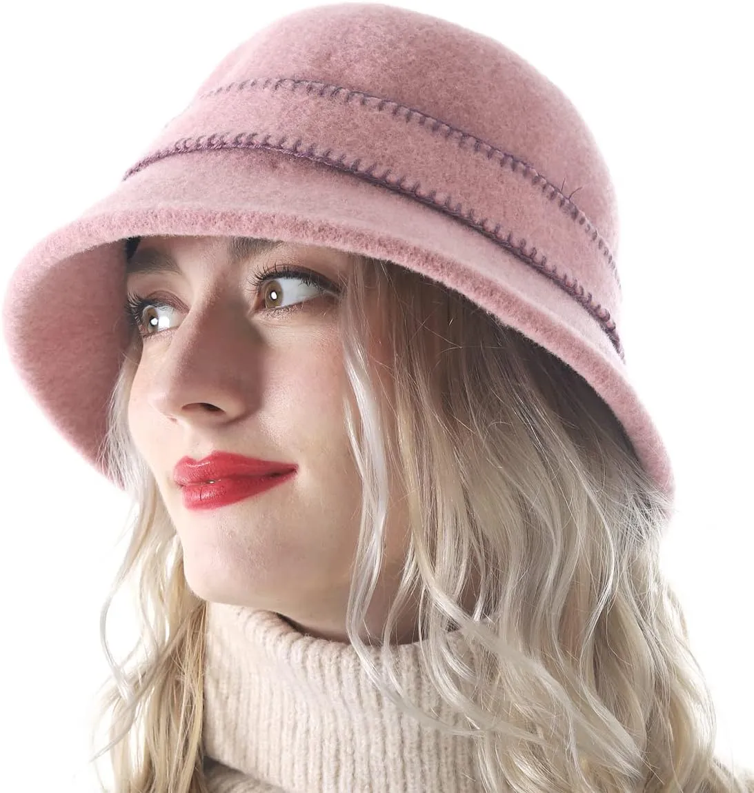 Women Elegant Winter Wool Bucket Hat 1920s Vintage Cloche Bowler Hats