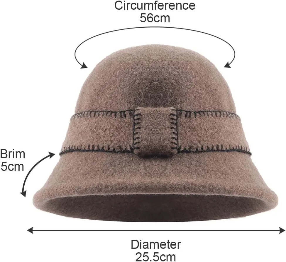 Women Elegant Winter Wool Bucket Hat 1920s Vintage Cloche Bowler Hats