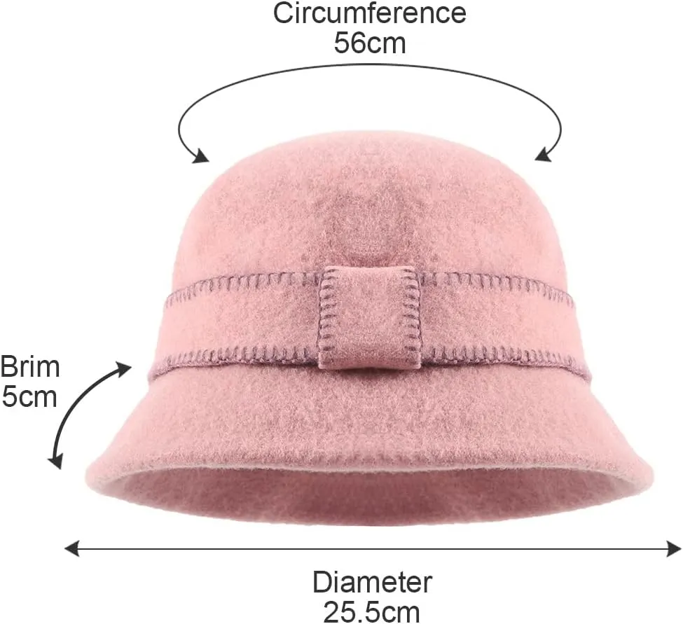 Women Elegant Winter Wool Bucket Hat 1920s Vintage Cloche Bowler Hats