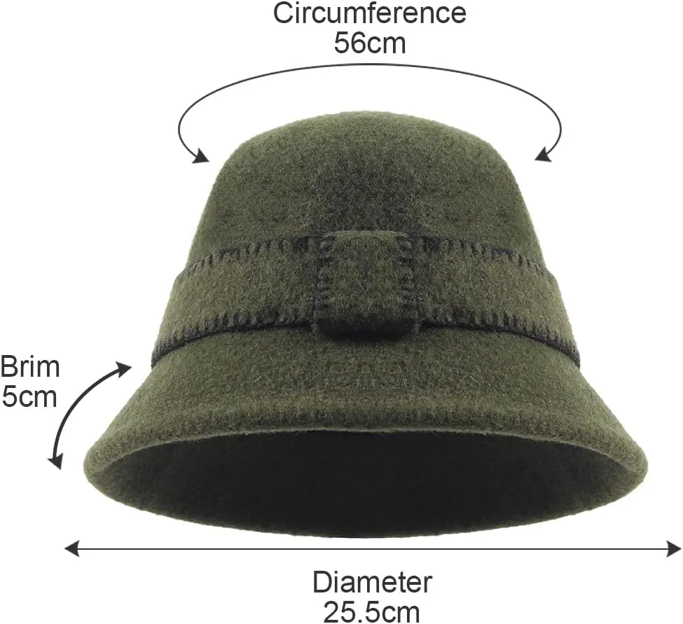Women Elegant Winter Wool Bucket Hat 1920s Vintage Cloche Bowler Hats