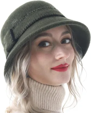 Women Elegant Winter Wool Bucket Hat 1920s Vintage Cloche Bowler Hats
