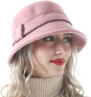 Women Elegant Winter Wool Bucket Hat 1920s Vintage Cloche Bowler Hats