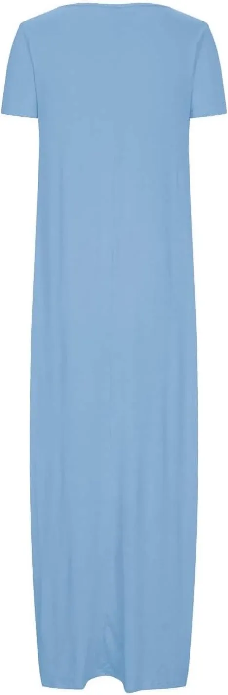 Women Eyelet Boho Maxi Dress 2025 Vacation Short Sleeve Sundress Round Neck Summer Casual Beach Flowy Long Dress