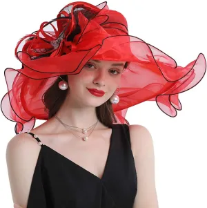 Women Hats Organza Butterfly Decoration Wide Brim Occasion Event Derby Church Dress Sun Hat