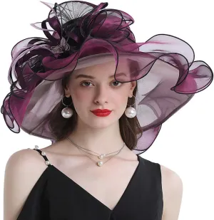 Women Hats Organza Butterfly Decoration Wide Brim Occasion Event Derby Church Dress Sun Hat