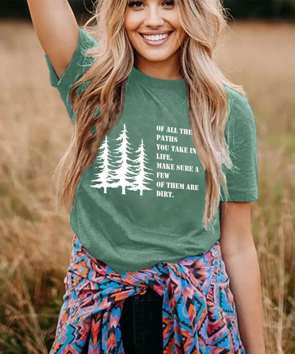 Women Hiking Mountain T Shirt Funny Pine Tree Graphic Tee Summer Outdoor Workout Soft Short Sleeve Close to Nature T-Shirts