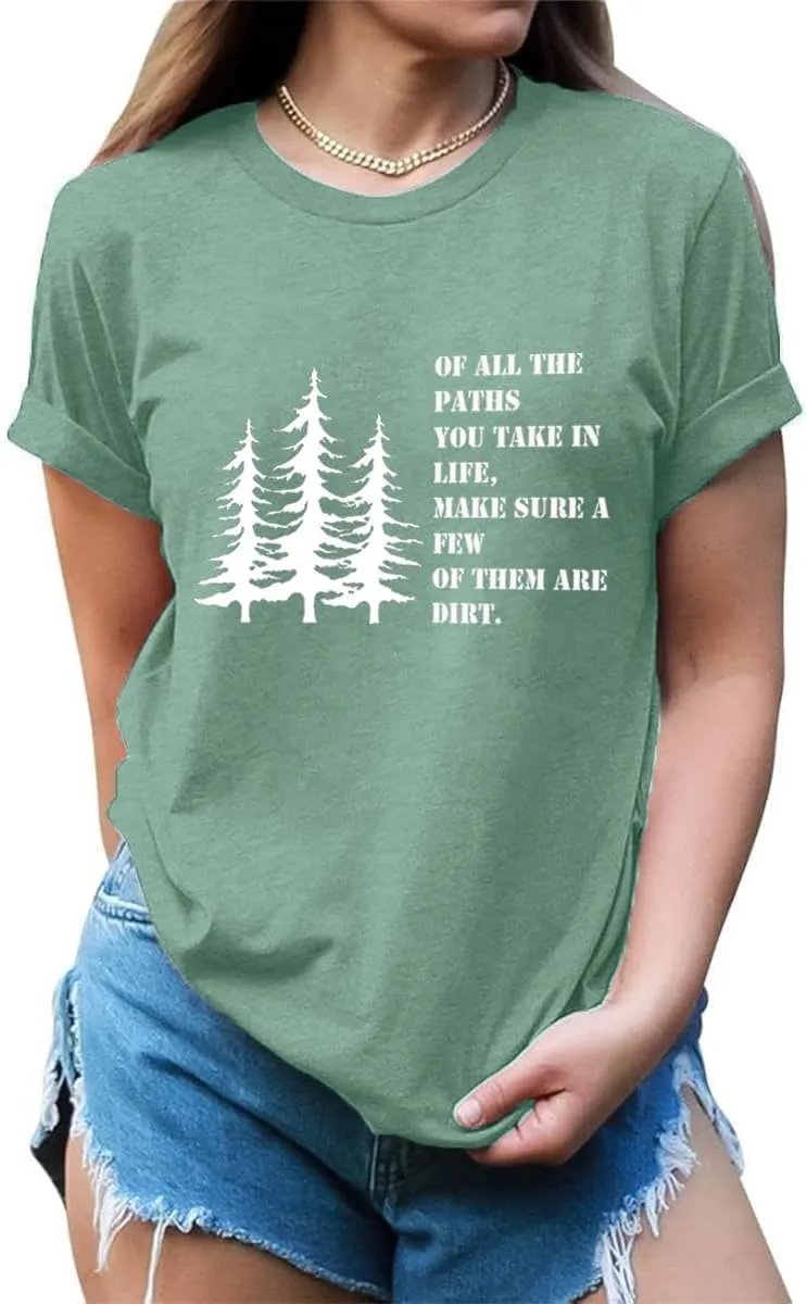 Women Hiking Mountain T Shirt Funny Pine Tree Graphic Tee Summer Outdoor Workout Soft Short Sleeve Close to Nature T-Shirts