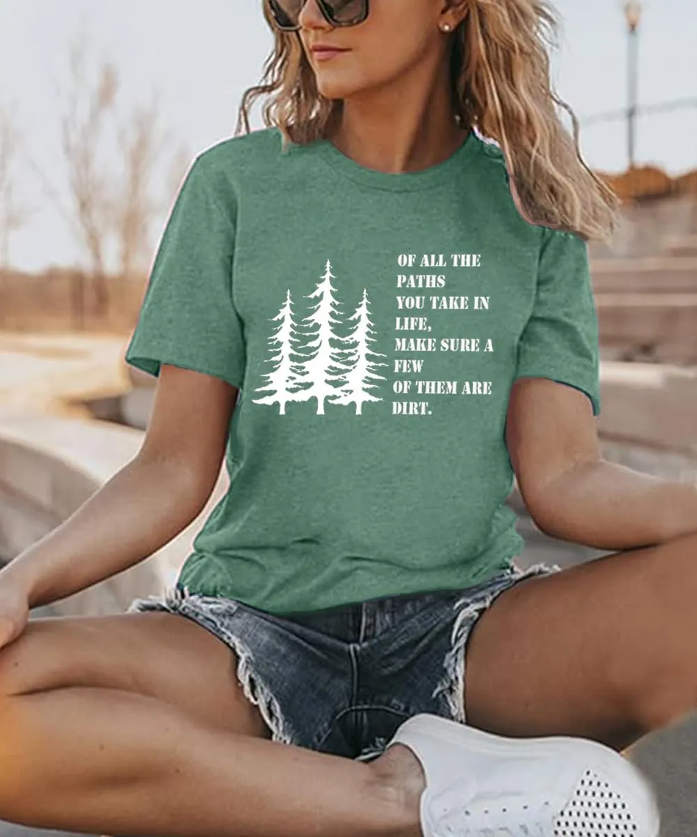 Women Hiking Mountain T Shirt Funny Pine Tree Graphic Tee Summer Outdoor Workout Soft Short Sleeve Close to Nature T-Shirts