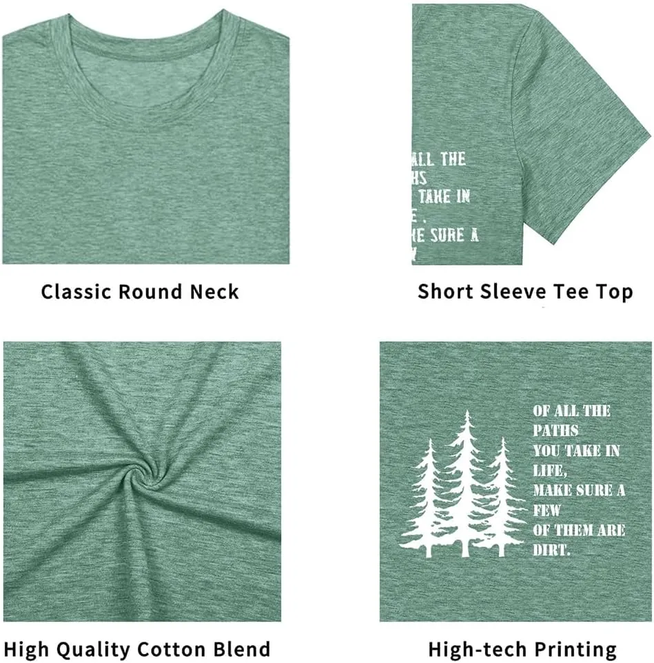 Women Hiking Mountain T Shirt Funny Pine Tree Graphic Tee Summer Outdoor Workout Soft Short Sleeve Close to Nature T-Shirts