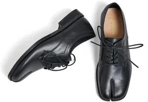 Women Neutral Oxford Shoes Lace-up Handmade Derby Faux Leather Flats Solid Ladies Shoes with Tabi Split Toe