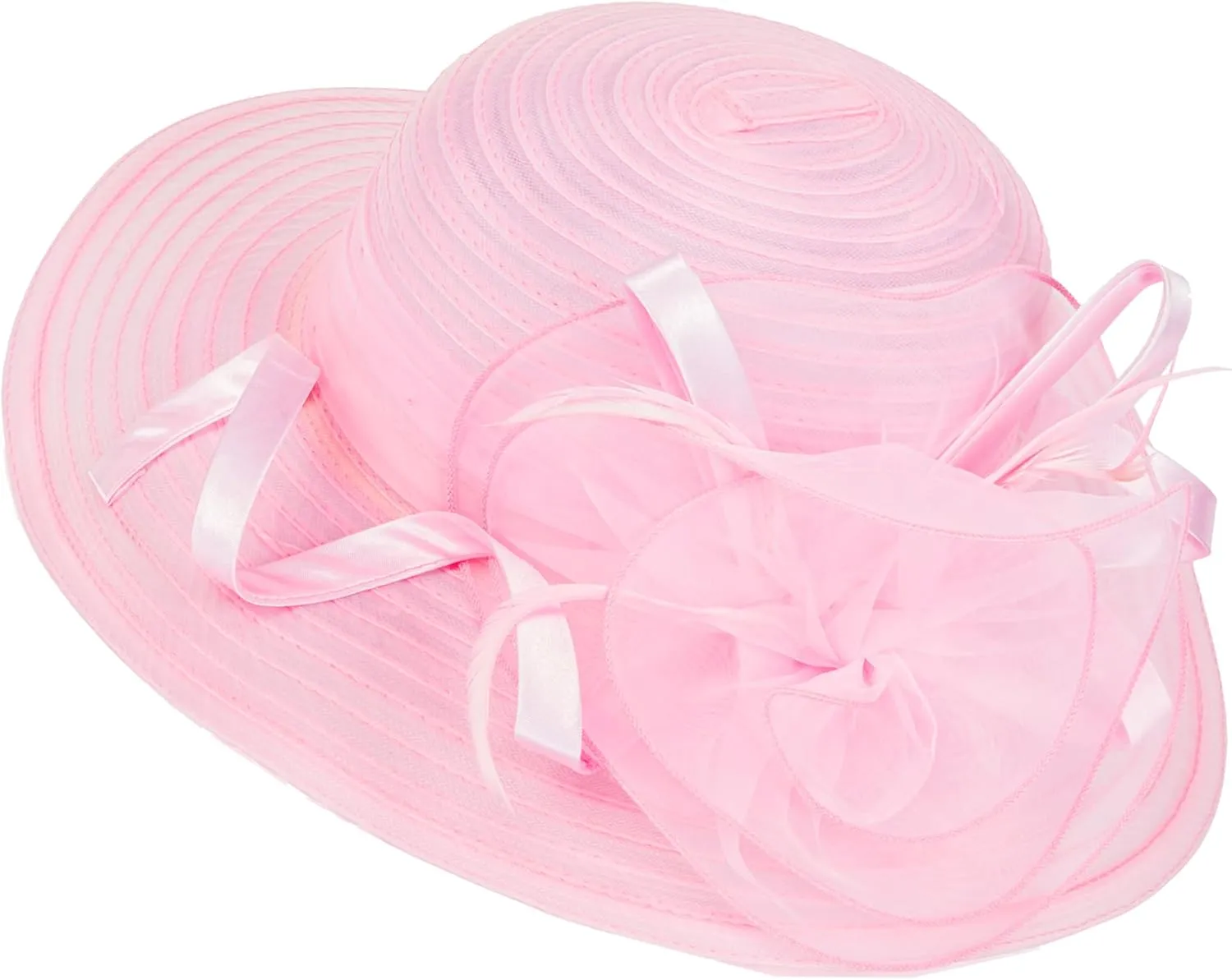 Women Organza Bowler Kentucky Hat Derby Fascinator Hat Tea Party Bridal Wedding Sun Hat