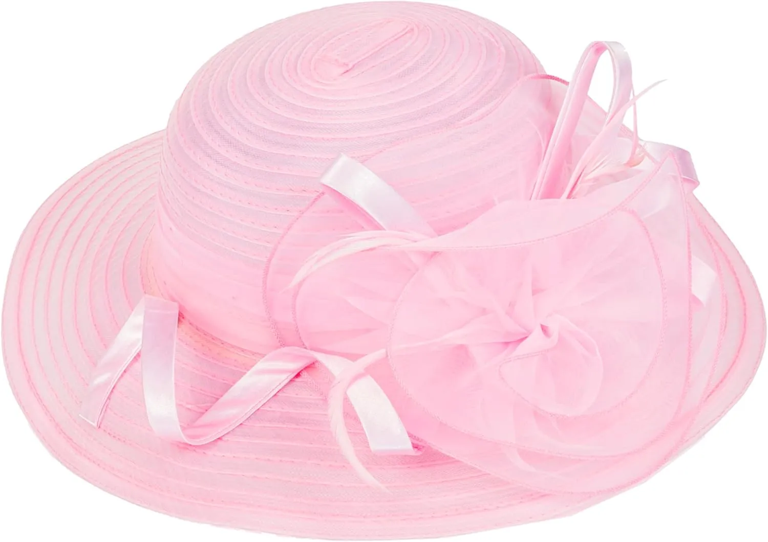 Women Organza Bowler Kentucky Hat Derby Fascinator Hat Tea Party Bridal Wedding Sun Hat