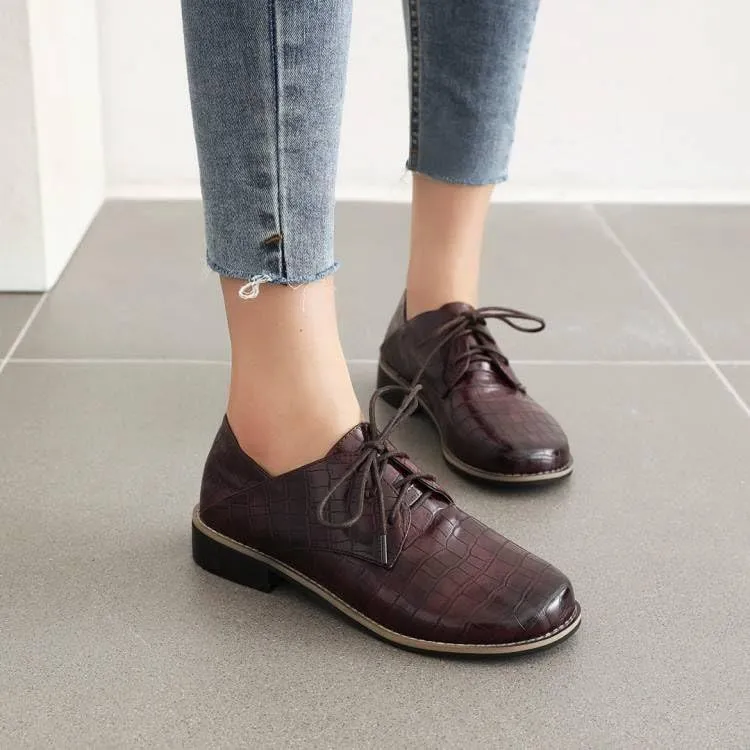 Women Preppy Style Derby Shoes Glossy Patent Leather Low Block Heels