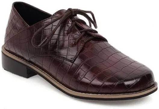 Women Preppy Style Derby Shoes Glossy Patent Leather Low Block Heels
