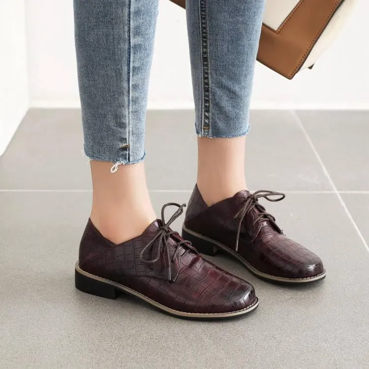 Women Preppy Style Derby Shoes Glossy Patent Leather Low Block Heels