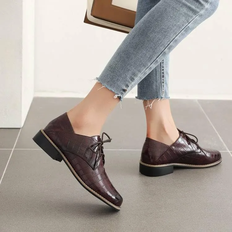 Women Preppy Style Derby Shoes Glossy Patent Leather Low Block Heels