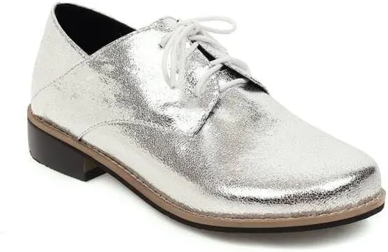 Women Preppy Style Derby Shoes Glossy Patent Leather Low Block Heels