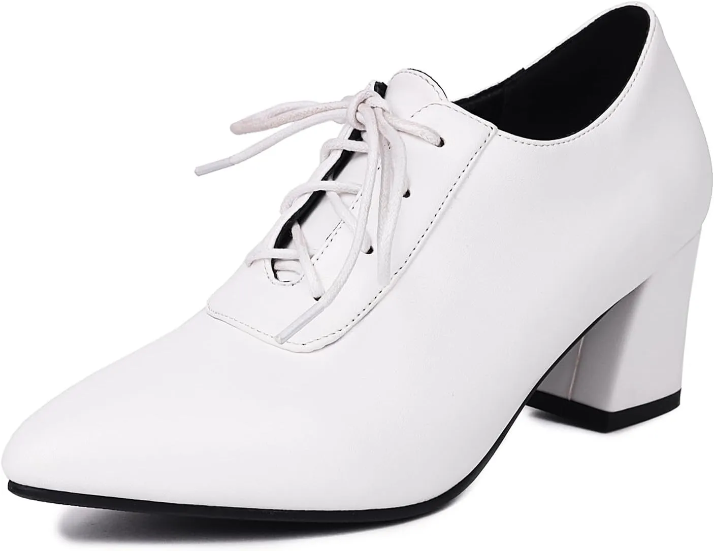 Women Vintage Chunky Heels Oxfords Pointed Toe Brogues Office Shoes