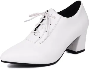 Women Vintage Chunky Heels Oxfords Pointed Toe Brogues Office Shoes
