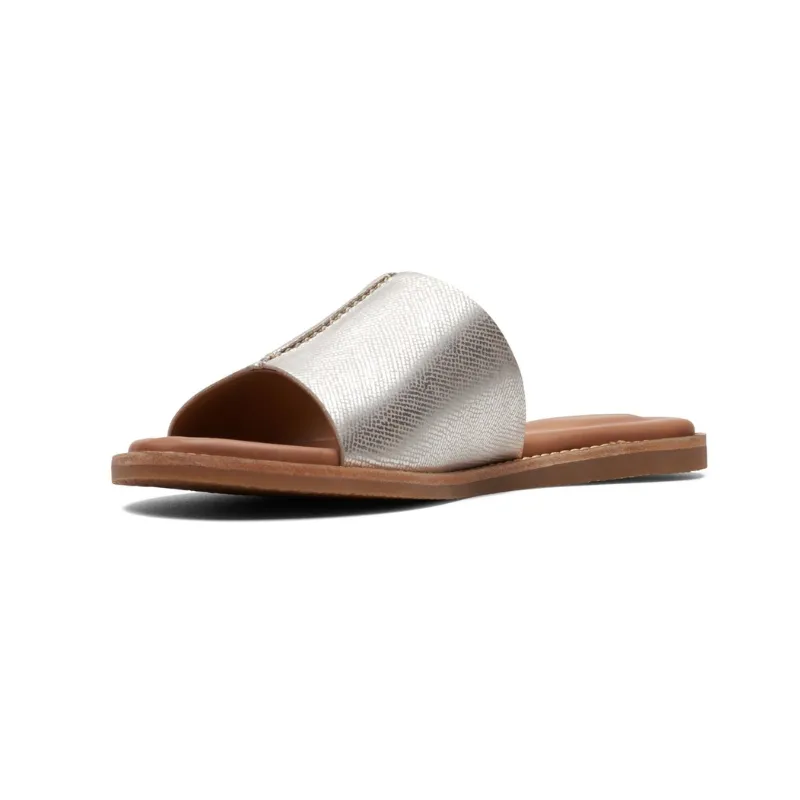 Womens | Clarks Karsea Mule Metallic Leather Slide Silver