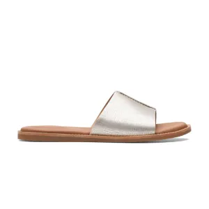 Womens | Clarks Karsea Mule Metallic Leather Slide Silver