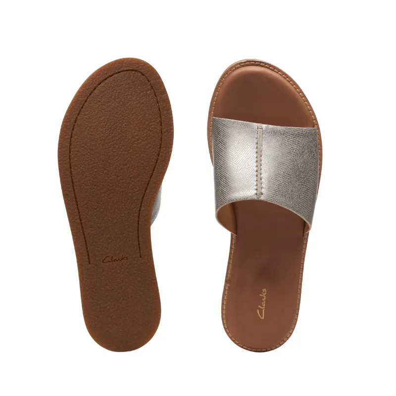 Womens | Clarks Karsea Mule Metallic Leather Slide Silver