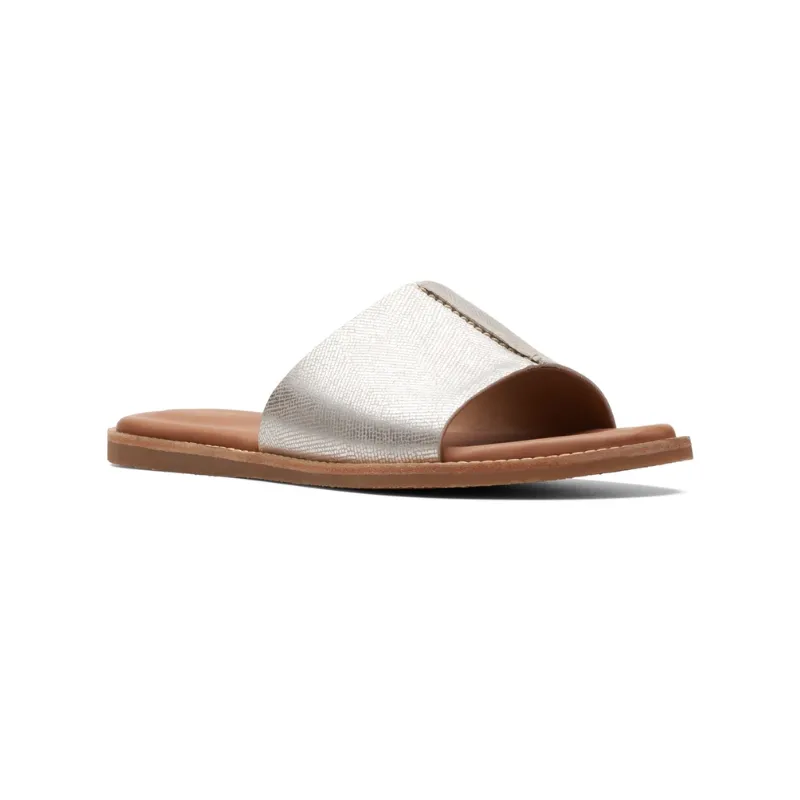 Womens | Clarks Karsea Mule Metallic Leather Slide Silver