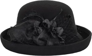 Women's Cloche-Bucket-Hats Vintage Church-Derby - 1920S Wool Felt Winter Upturn Brim Bowler Wedding Party Hats