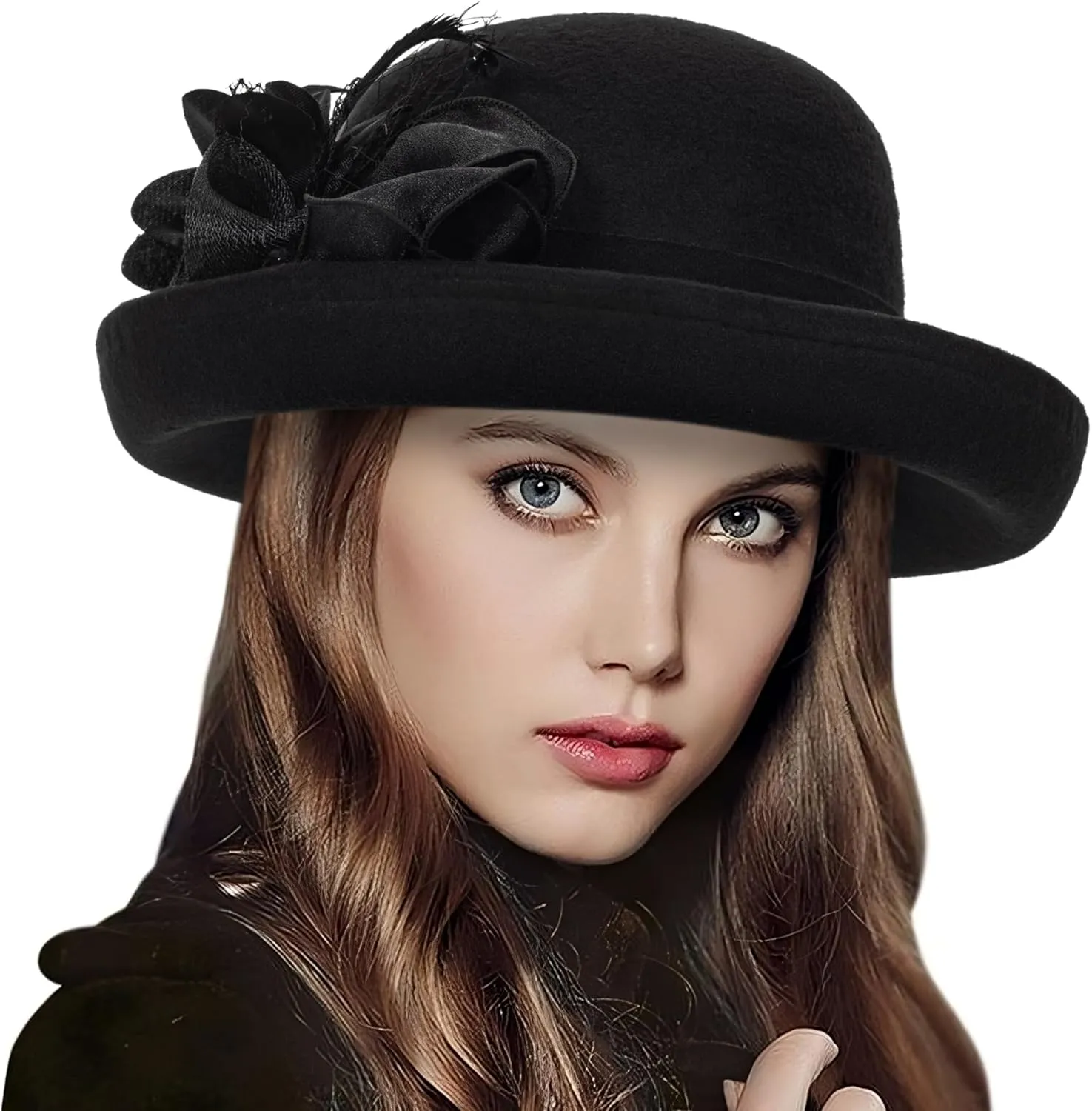 Women's Cloche-Bucket-Hats Vintage Church-Derby - 1920S Wool Felt Winter Upturn Brim Bowler Wedding Party Hats
