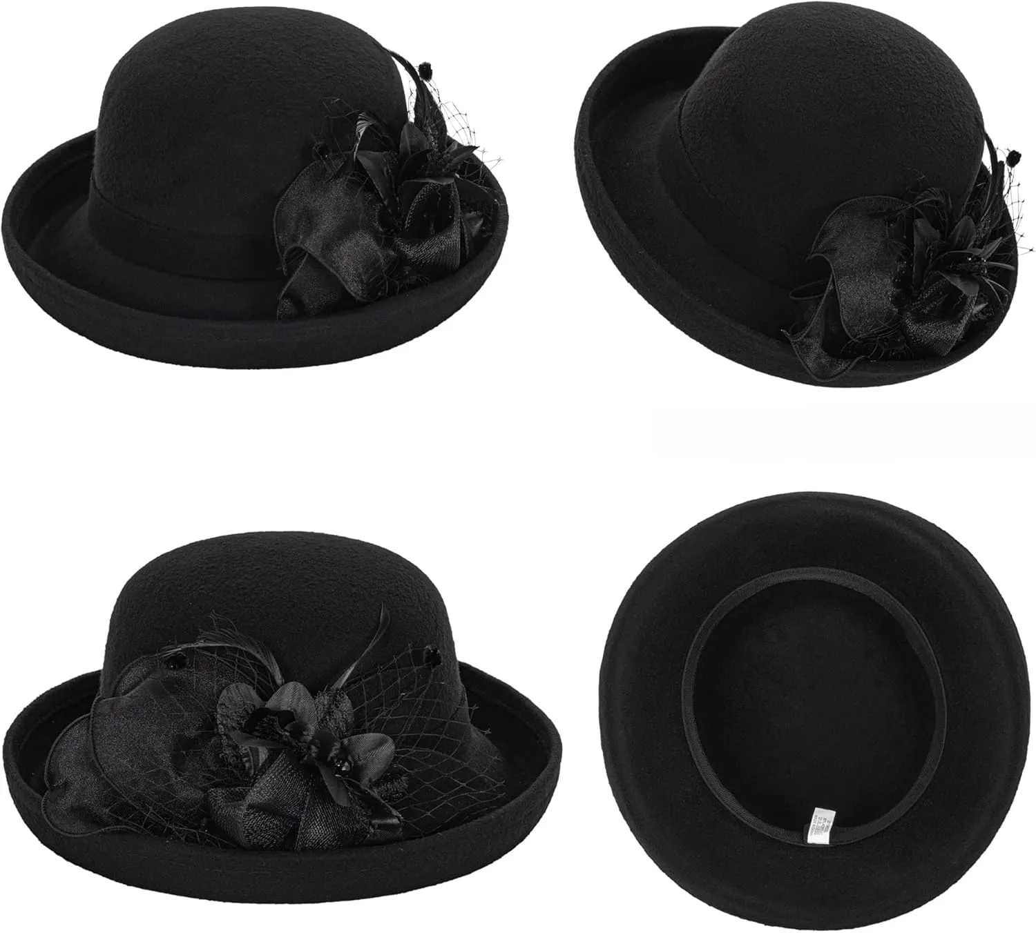 Women's Cloche-Bucket-Hats Vintage Church-Derby - 1920S Wool Felt Winter Upturn Brim Bowler Wedding Party Hats
