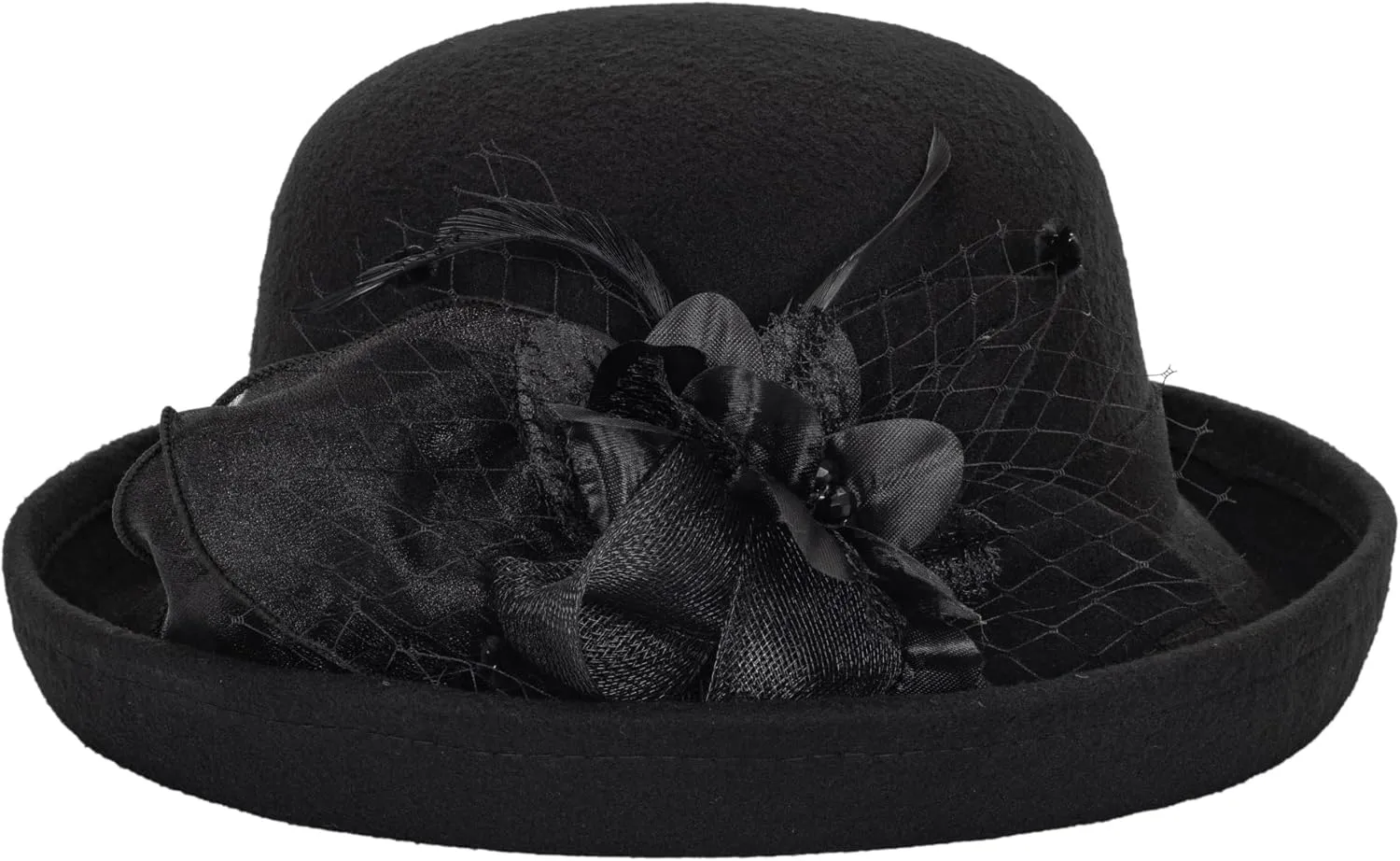 Women's Cloche-Bucket-Hats Vintage Church-Derby - 1920S Wool Felt Winter Upturn Brim Bowler Wedding Party Hats