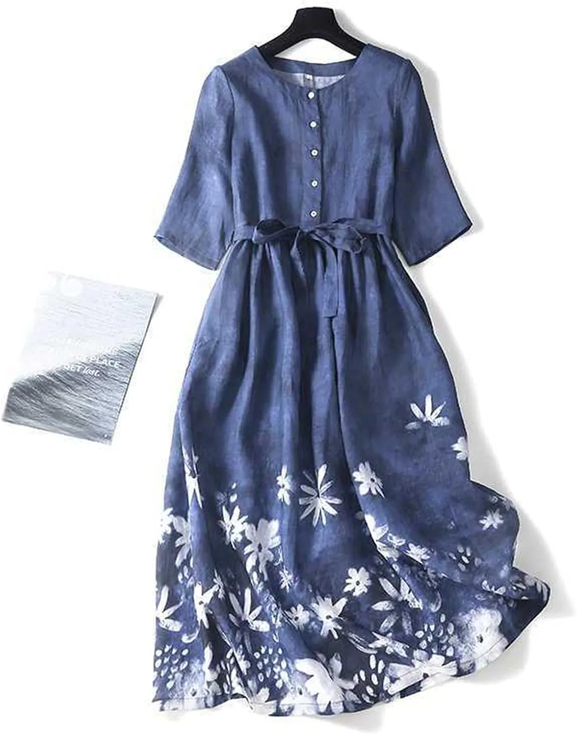 Women's Cotton Linen Dresses Summer Plus Size Floral Tunic Maxi Dreses Dressy Casual Summer Vacation Outfits