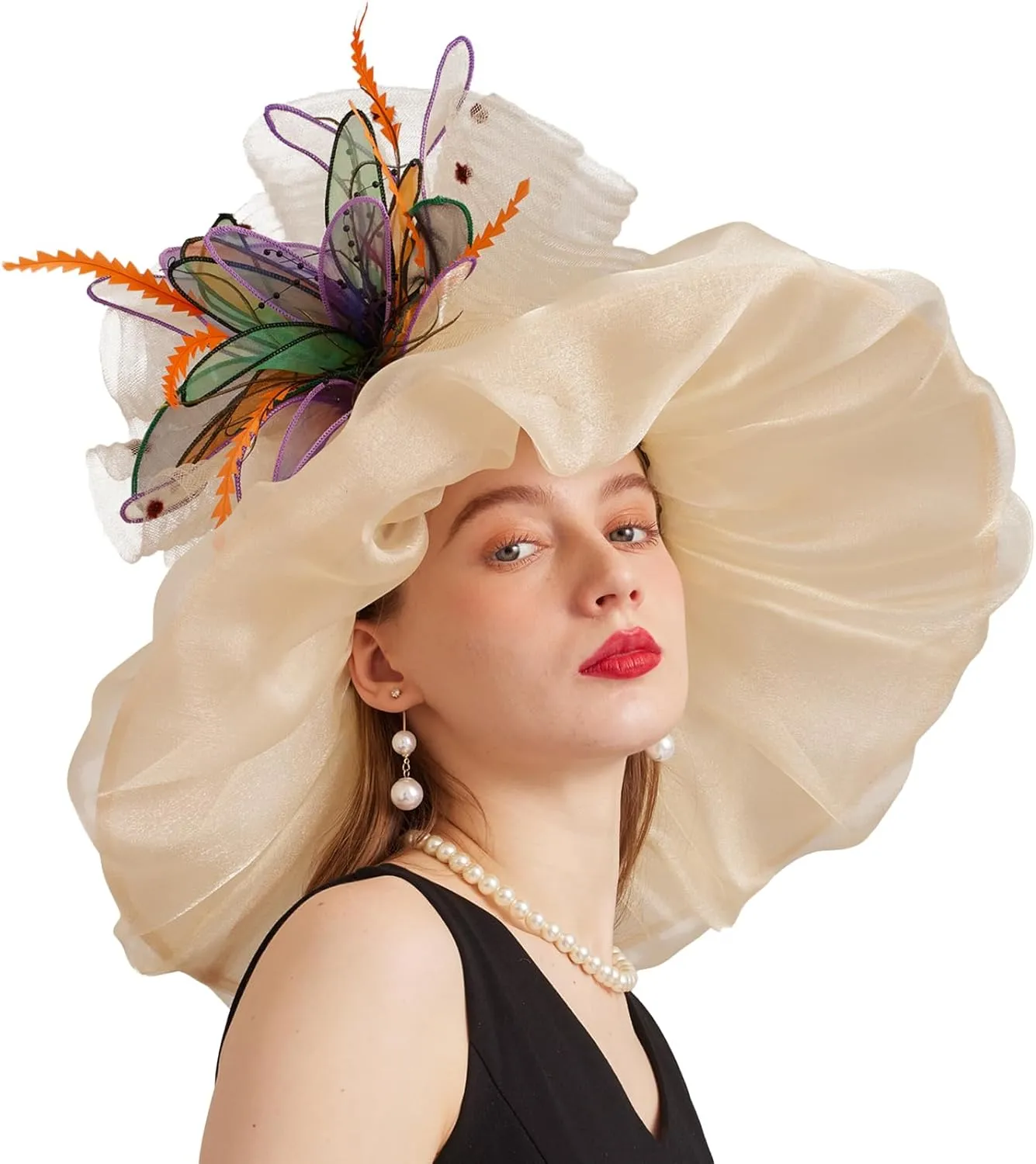 Women's Derby Church Fascinators Hat with Detachable Flowers for Wedding and Tea Party