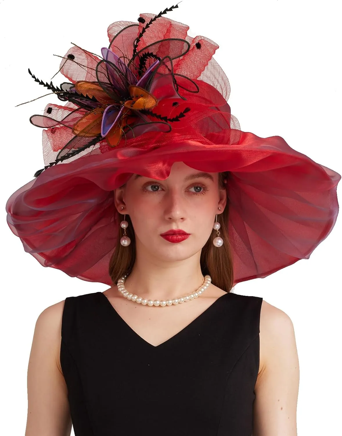 Women's Derby Church Fascinators Hat with Detachable Flowers for Wedding and Tea Party