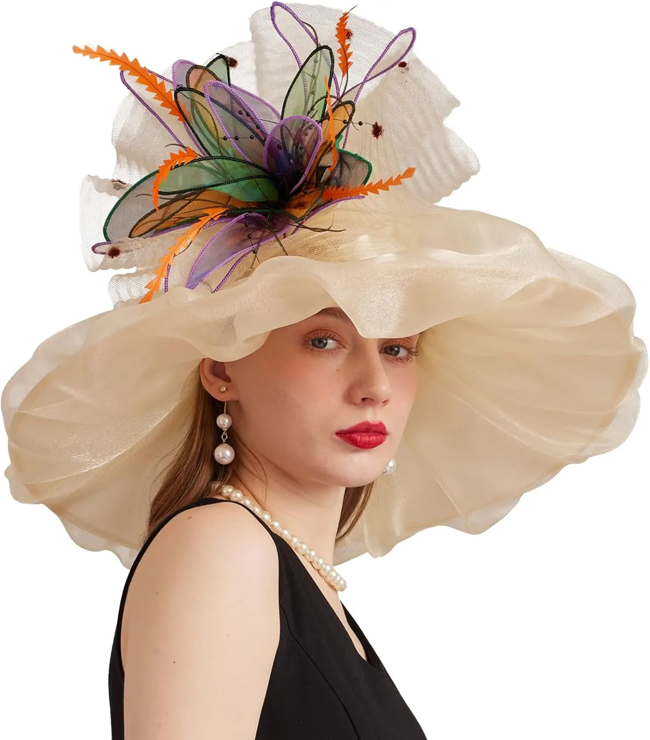 Women's Derby Church Fascinators Hat with Detachable Flowers for Wedding and Tea Party