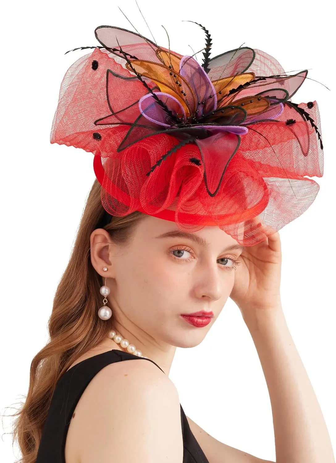 Women's Derby Church Fascinators Hat with Detachable Flowers for Wedding and Tea Party