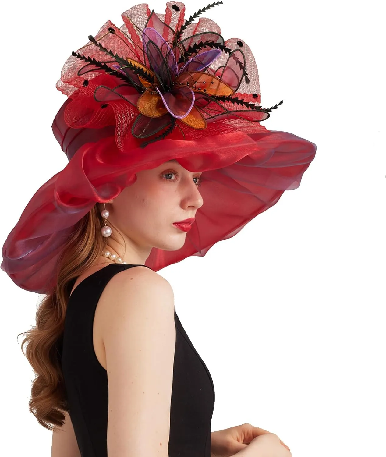 Women's Derby Church Fascinators Hat with Detachable Flowers for Wedding and Tea Party