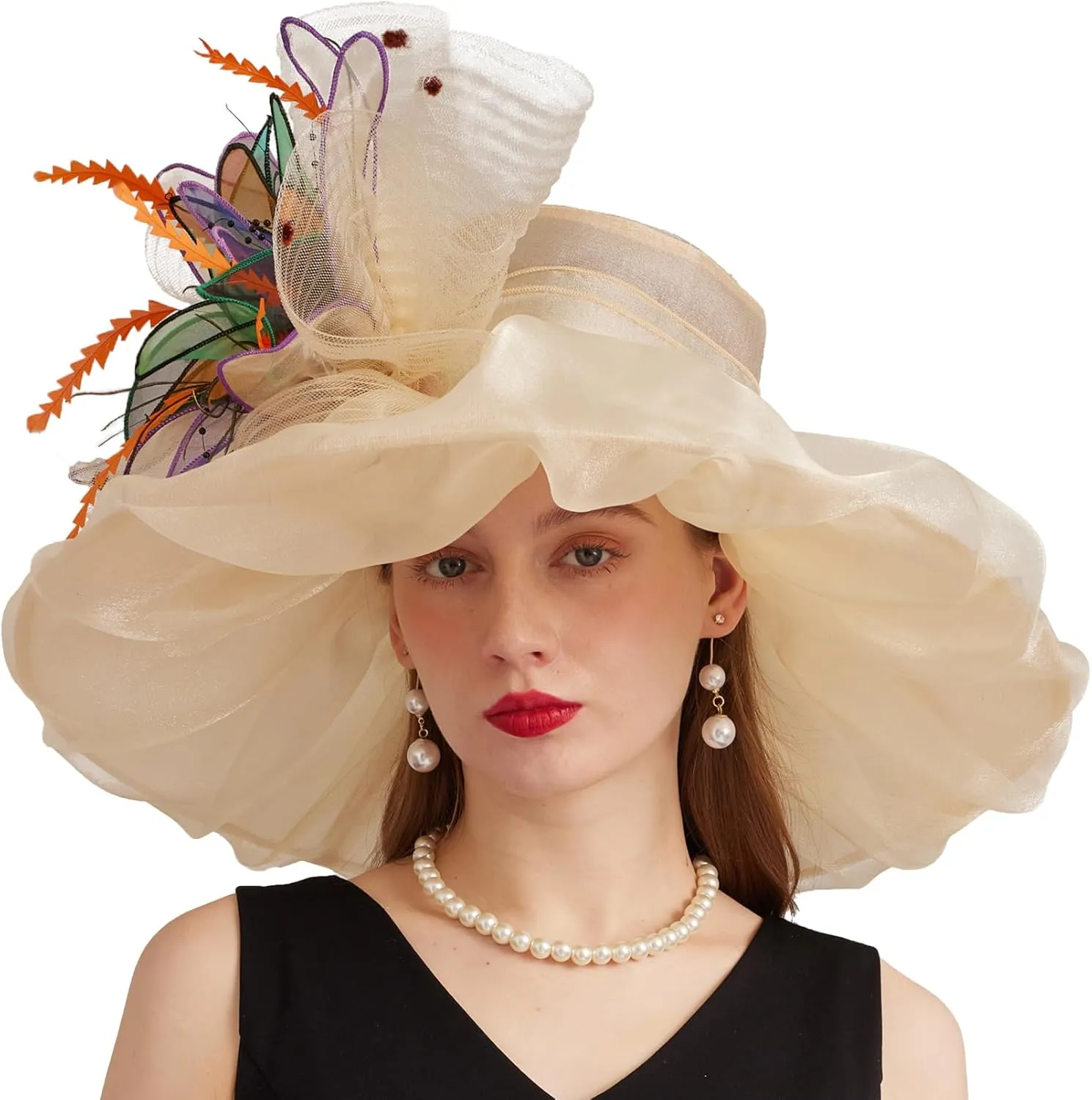 Women's Derby Church Fascinators Hat with Detachable Flowers for Wedding and Tea Party