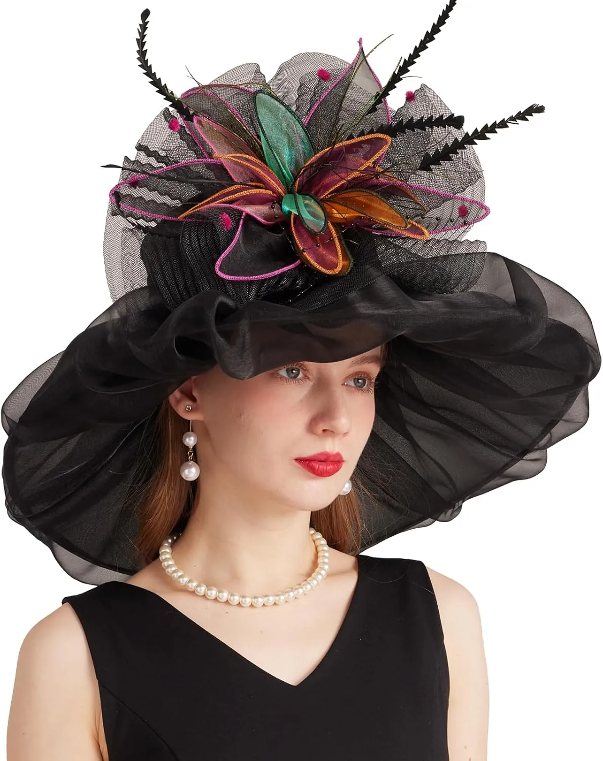 Women's Derby Church Fascinators Hat with Detachable Flowers for Wedding and Tea Party