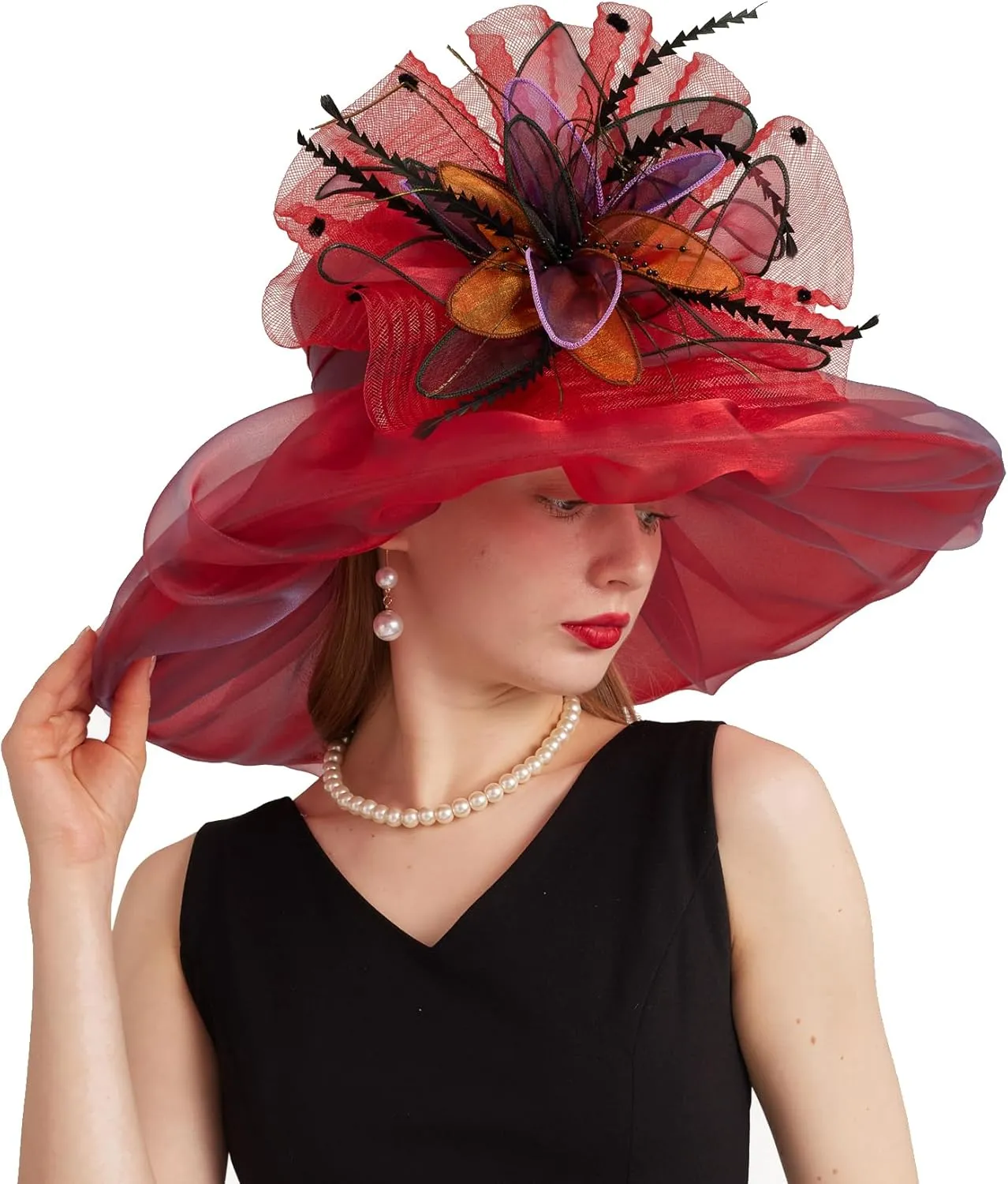 Women's Derby Church Fascinators Hat with Detachable Flowers for Wedding and Tea Party