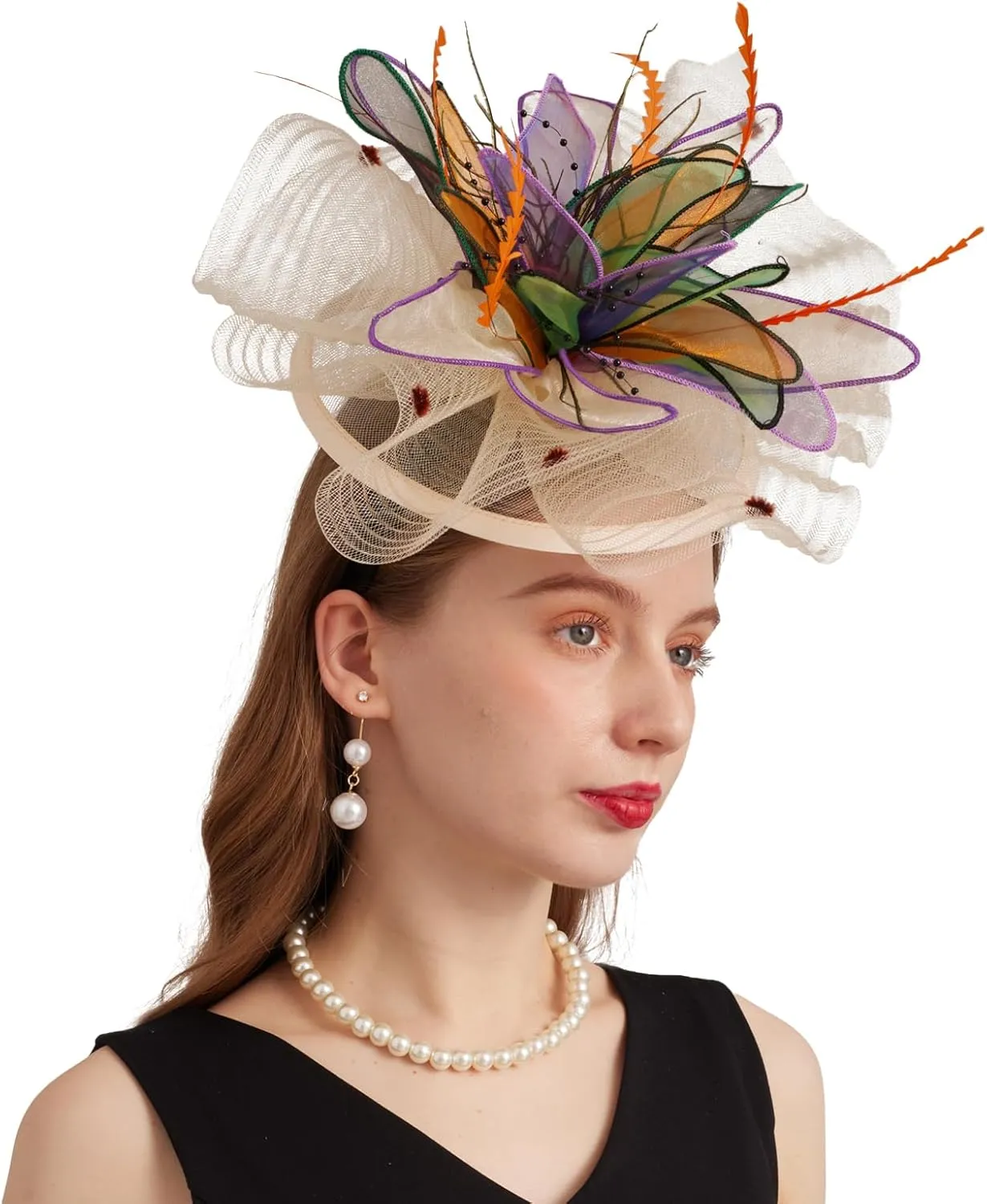 Women's Derby Church Fascinators Hat with Detachable Flowers for Wedding and Tea Party