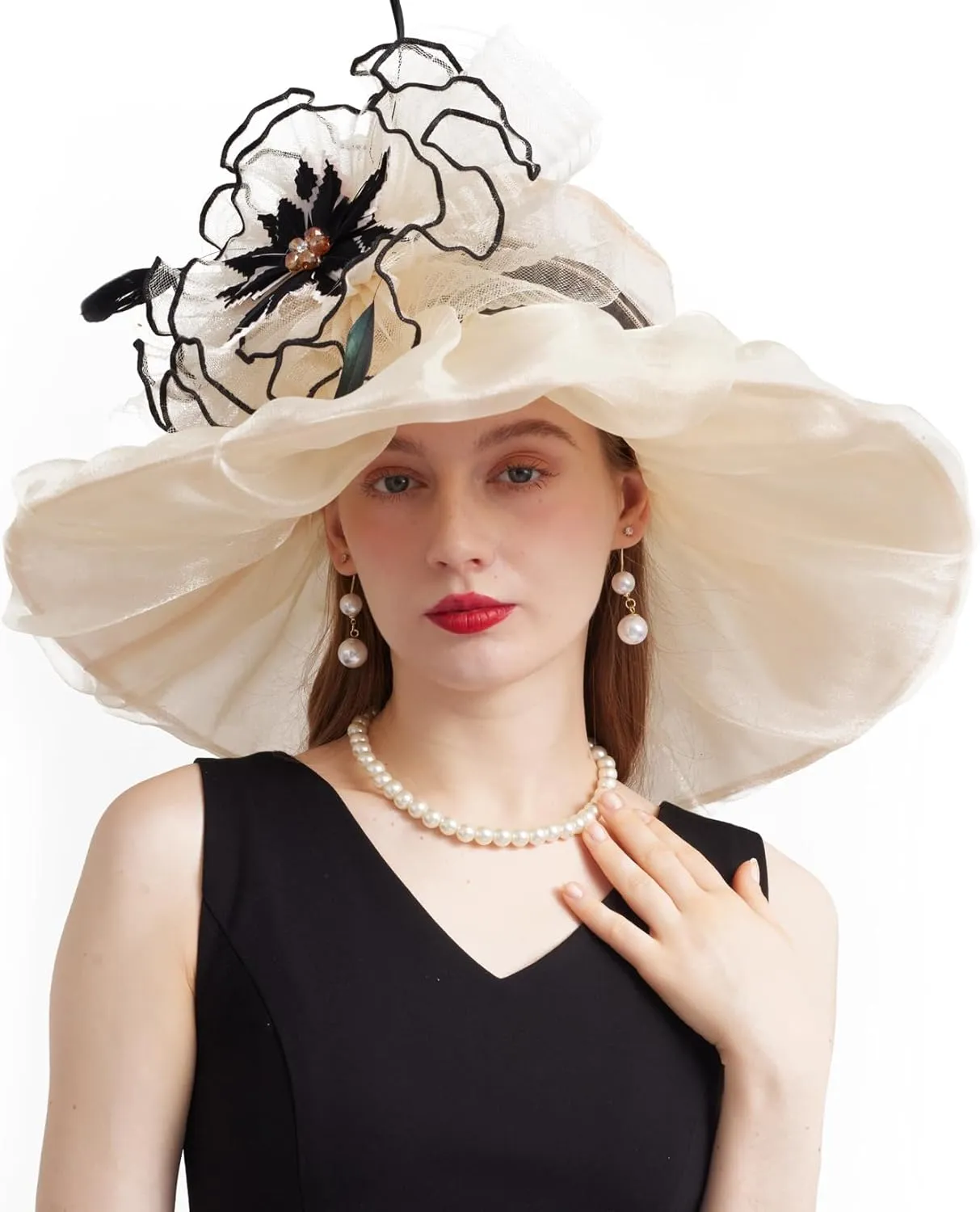 Women's Derby Church Fascinators Hat with Detachable Flowers for Wedding and Tea Party