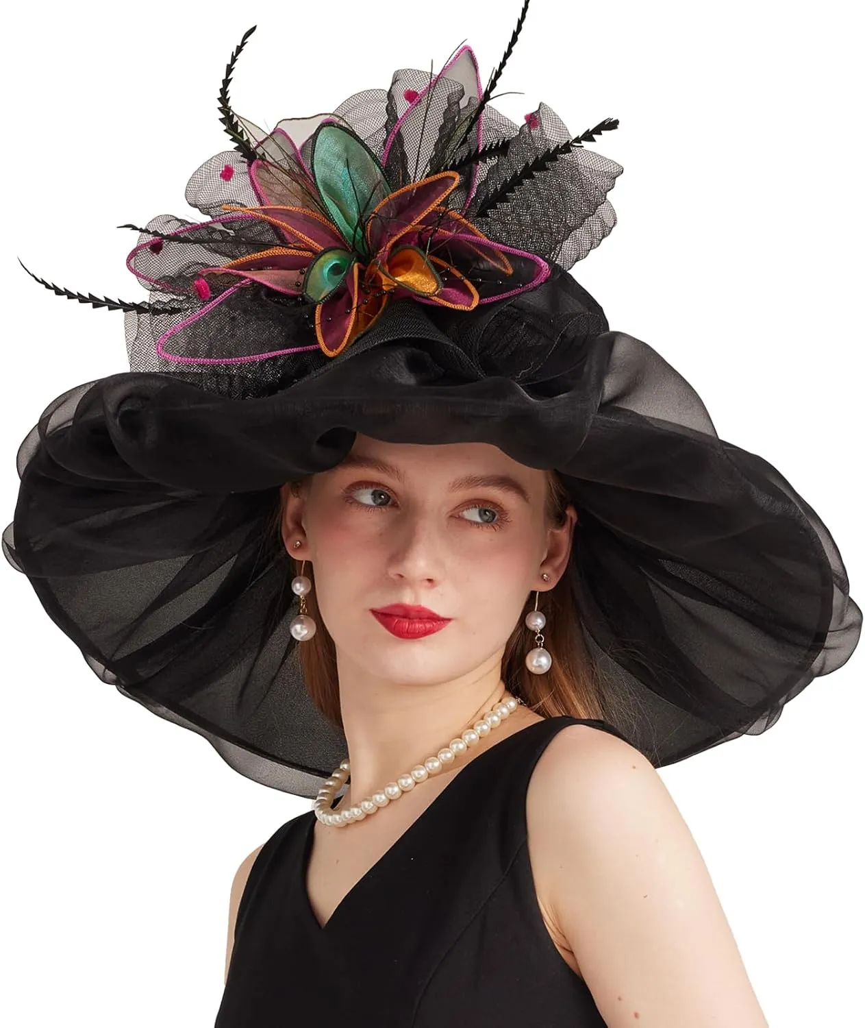 Women's Derby Church Fascinators Hat with Detachable Flowers for Wedding and Tea Party