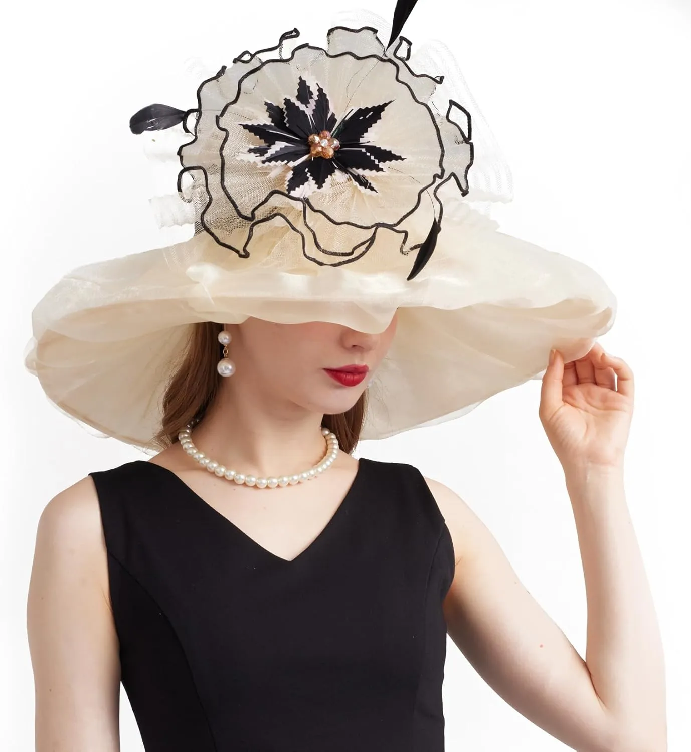 Women's Derby Church Fascinators Hat with Detachable Flowers for Wedding and Tea Party