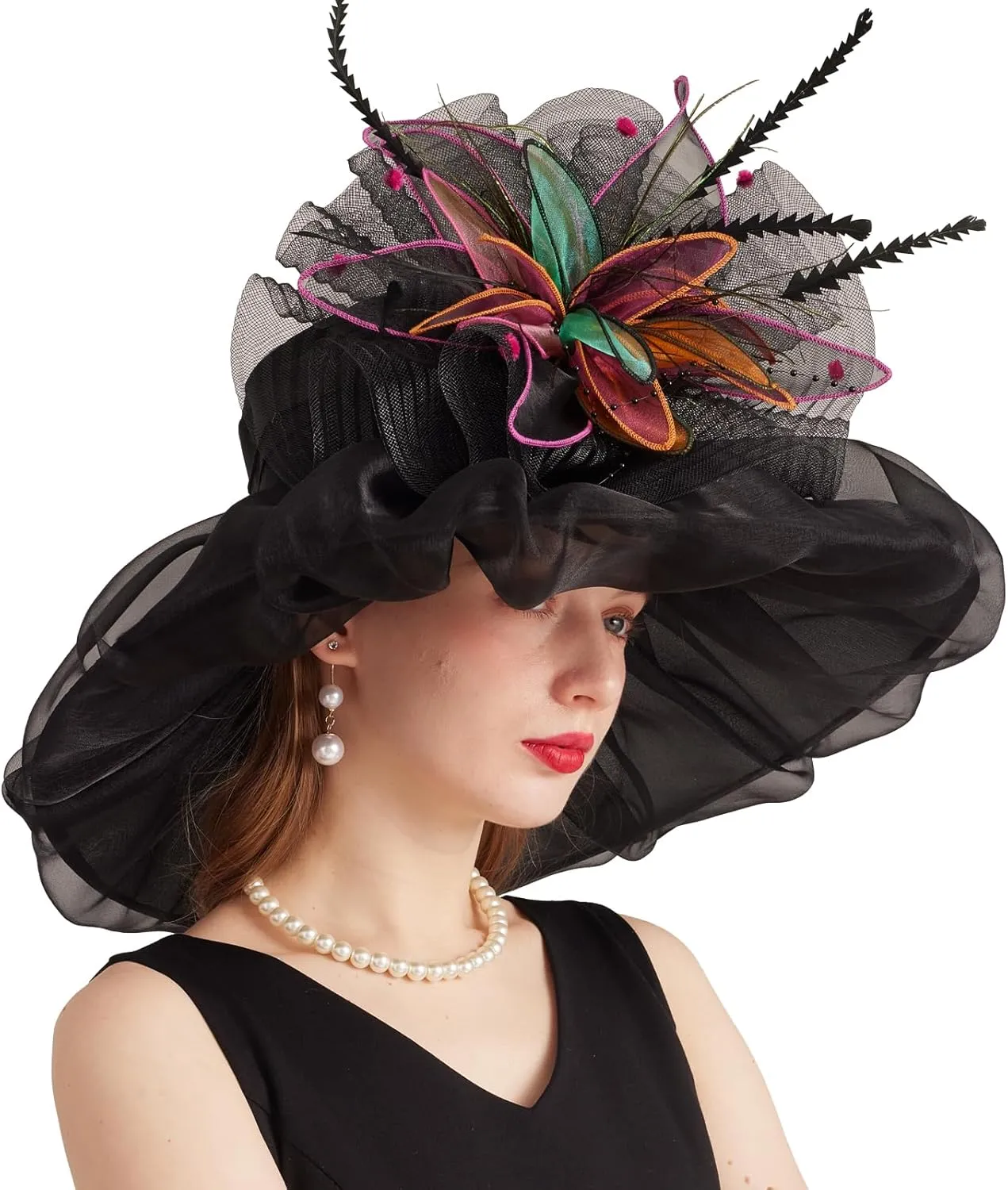 Women's Derby Church Fascinators Hat with Detachable Flowers for Wedding and Tea Party