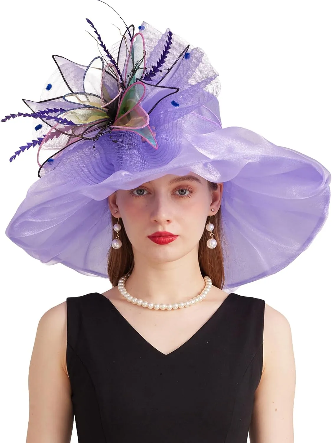 Women's Derby Church Fascinators Hat with Detachable Flowers for Wedding and Tea Party
