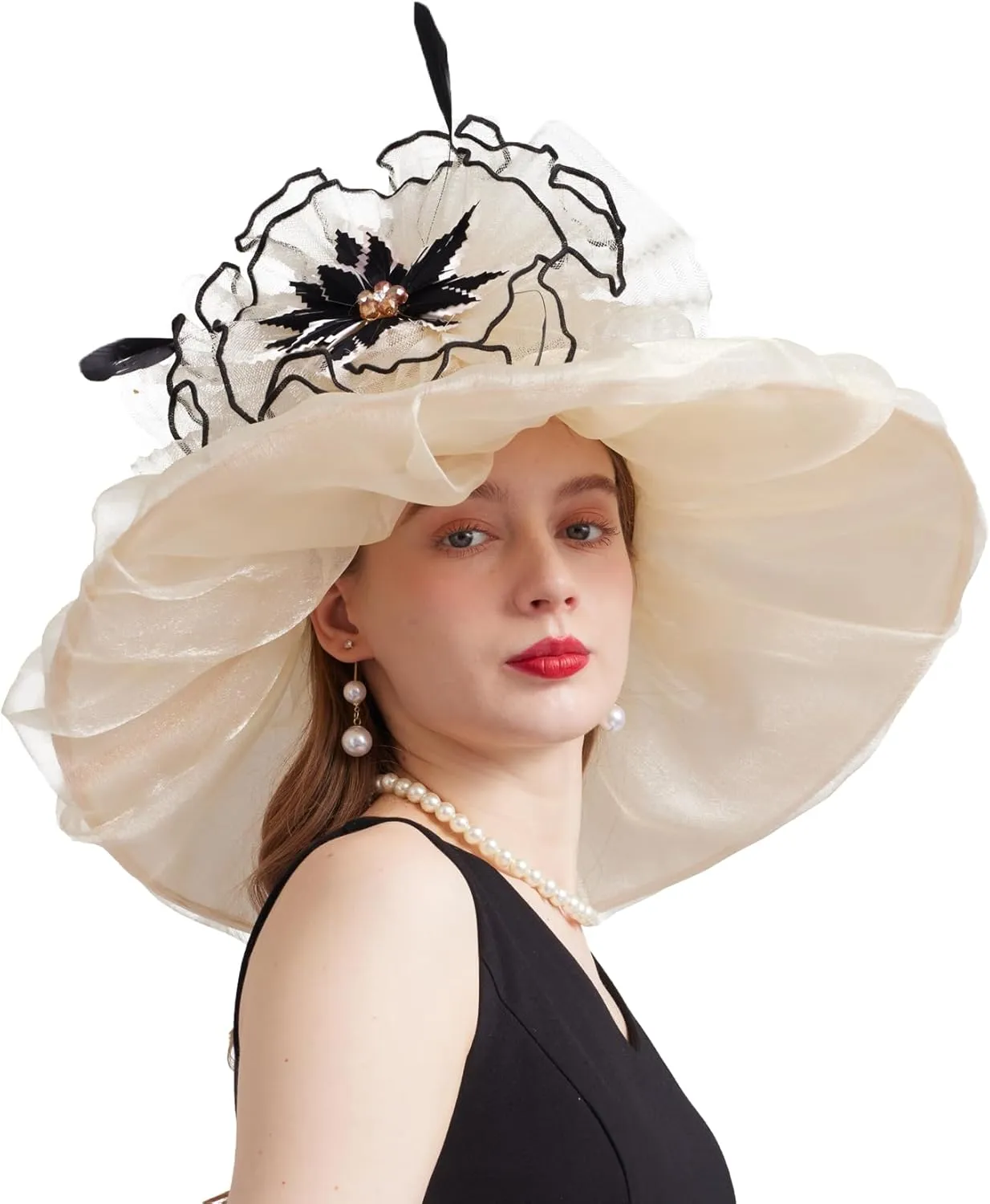 Women's Derby Church Fascinators Hat with Detachable Flowers for Wedding and Tea Party