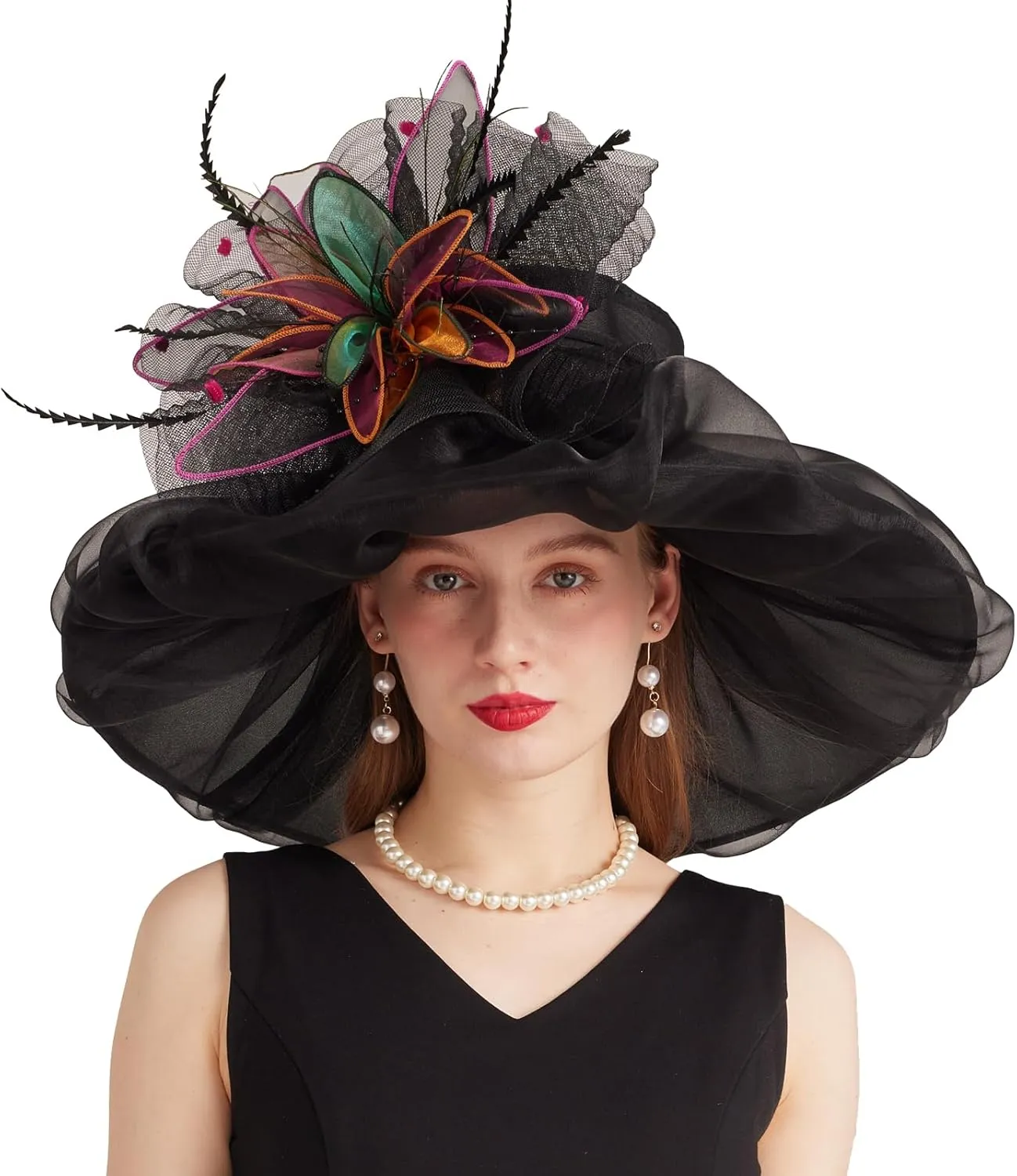 Women's Derby Church Fascinators Hat with Detachable Flowers for Wedding and Tea Party